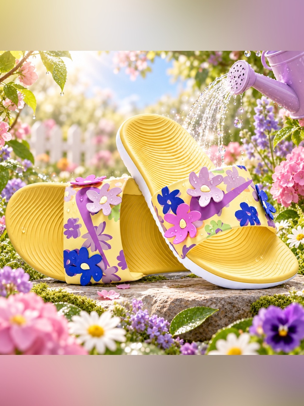 Nike Kawa Kids Yellow Floral Slide Sandals Size 1